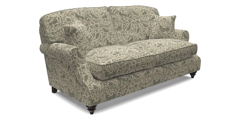 St Mawes 3 Seater Sofa in RHS Collection Gertrude Jekyll Trailing Vine Green-With-Scatters in Linwood Omega Velvet Hunter Green