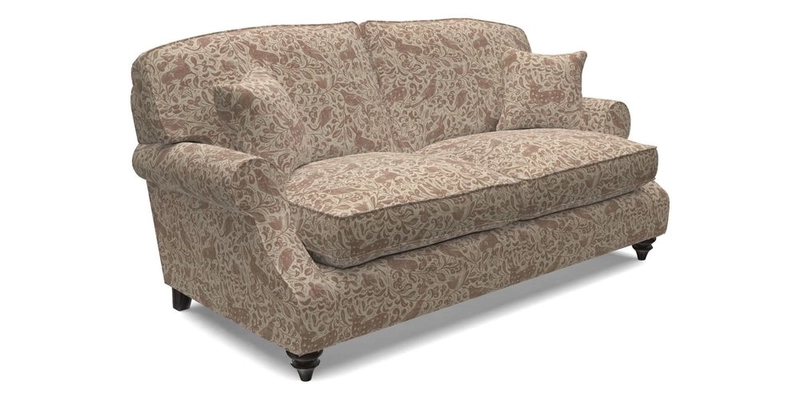 St Mawes 3 Seater Sofa in RHS Collection Gertrude Jekyll Trailing Vine Green-With-Scatters in Linwood Omega Velvet Hunter Green