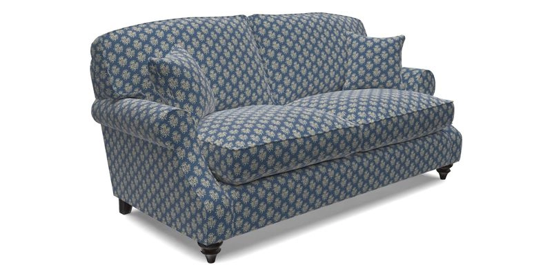 St Mawes 3 Seater Sofa in RHS Collection Gertrude Jekyll Trailing Vine Green-With-Scatters in Linwood Omega Velvet Hunter Green