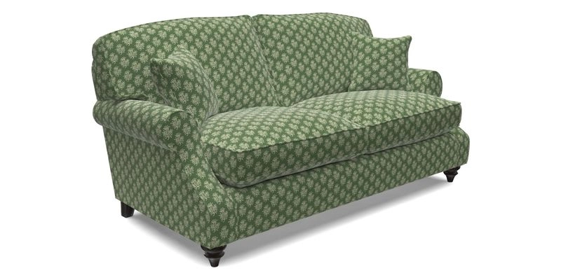 St Mawes 3 Seater Sofa in RHS Collection Gertrude Jekyll Trailing Vine Green-With-Scatters in Linwood Omega Velvet Hunter Green