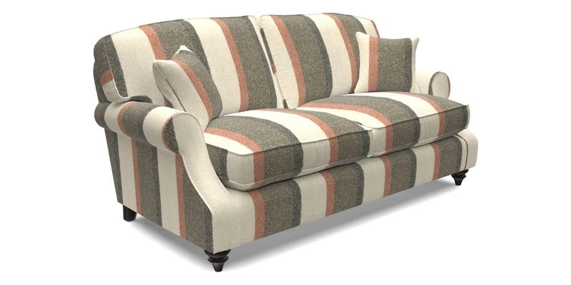 St Mawes 3 Seater Sofa in RHS Collection Gertrude Jekyll Trailing Vine Green-With-Scatters in Linwood Omega Velvet Hunter Green