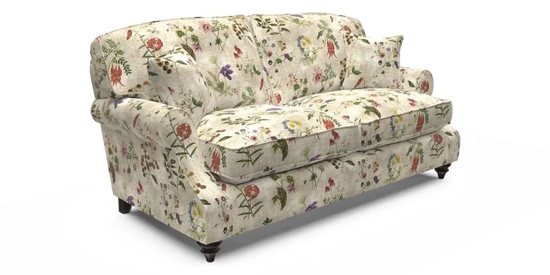 St Mawes 3 Seater Sofa in RHS Collection Gertrude Jekyll Trailing Vine Green-With-Scatters in Linwood Omega Velvet Hunter Green