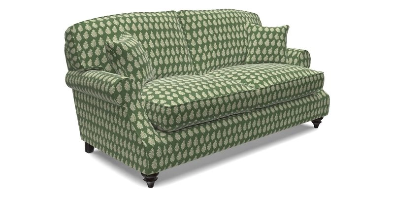 St Mawes 3 Seater Sofa in RHS Collection Gertrude Jekyll Trailing Vine Green-With-Scatters in Linwood Omega Velvet Hunter Green