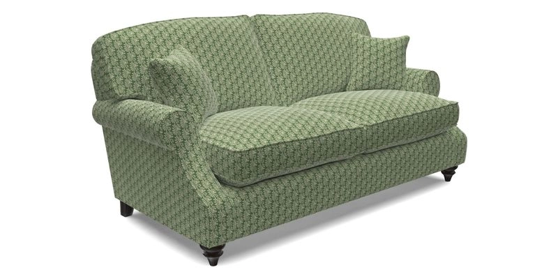 St Mawes 3 Seater Sofa in RHS Collection Gertrude Jekyll Trailing Vine Green-With-Scatters in Linwood Omega Velvet Hunter Green