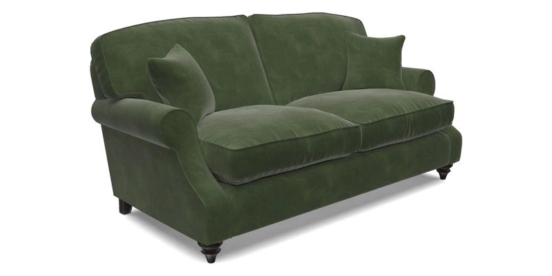 St Mawes 3 Seater Sofa in RHS Collection Gertrude Jekyll Trailing Vine Green-With-Scatters in Linwood Omega Velvet Hunter Green