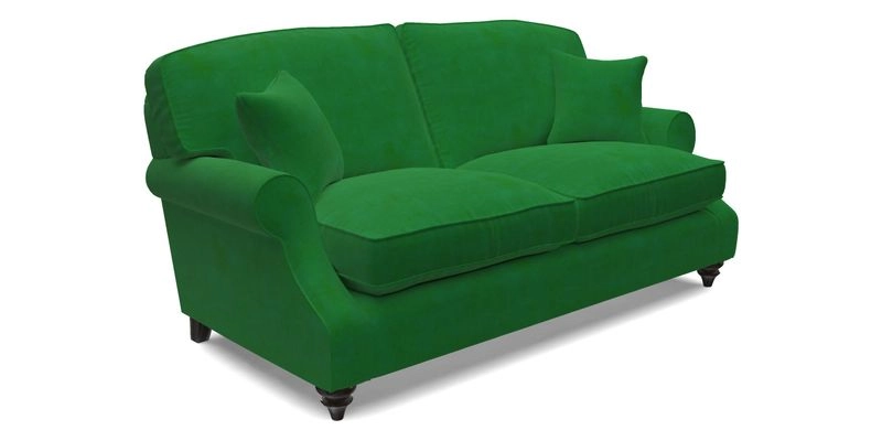 St Mawes 3 Seater Sofa in RHS Collection Gertrude Jekyll Trailing Vine Green-With-Scatters in Linwood Omega Velvet Hunter Green