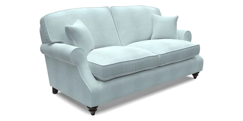 St Mawes 3 Seater Sofa in RHS Collection Gertrude Jekyll Trailing Vine Green-With-Scatters in Linwood Omega Velvet Hunter Green