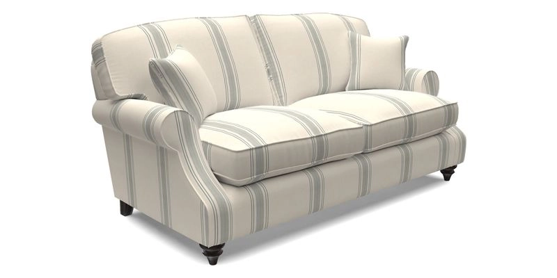 St Mawes 3 Seater Sofa in RHS Collection Gertrude Jekyll Trailing Vine Green-With-Scatters in Linwood Omega Velvet Hunter Green