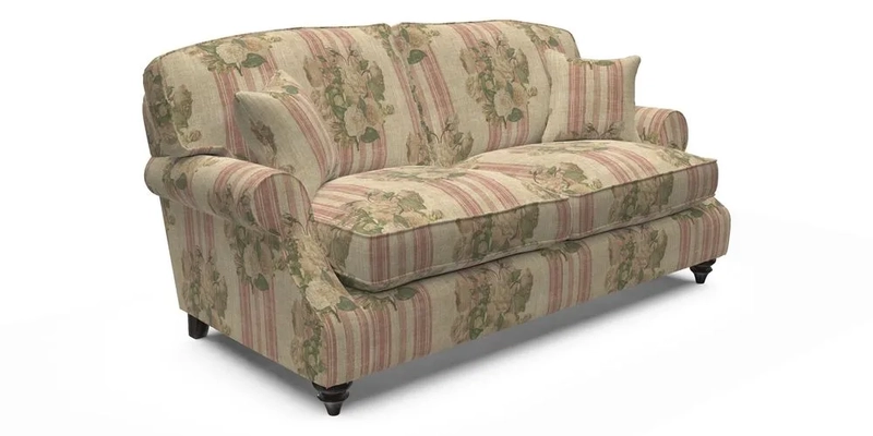 St Mawes 3 Seater Sofa in RHS Collection Gertrude Jekyll Trailing Vine Green-With-Scatters in Linwood Omega Velvet Hunter Green