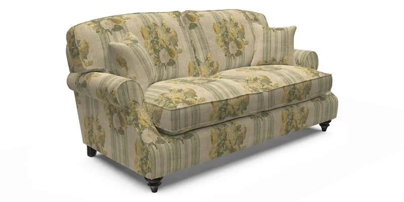 St Mawes 3 Seater Sofa in RHS Collection Gertrude Jekyll Trailing Vine Green-With-Scatters in Linwood Omega Velvet Hunter Green