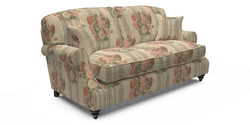 St Mawes 3 Seater Sofa in RHS Collection Gertrude Jekyll Trailing Vine Green-With-Scatters in Linwood Omega Velvet Hunter Green