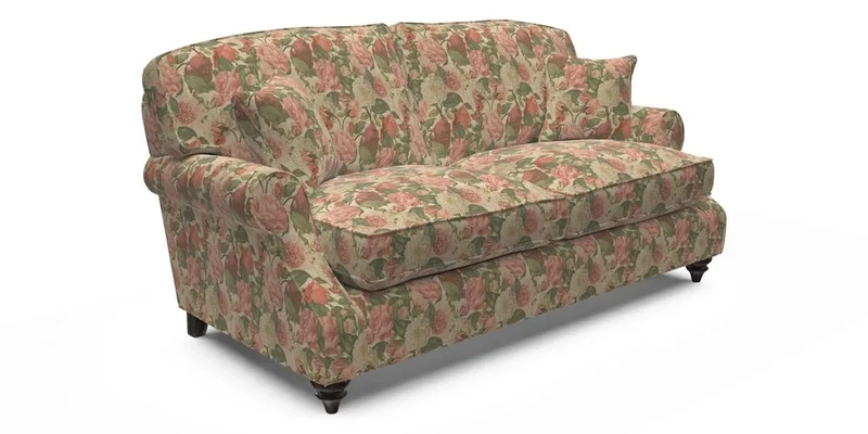 St Mawes 3 Seater Sofa in RHS Collection Gertrude Jekyll Trailing Vine Green-With-Scatters in Linwood Omega Velvet Hunter Green