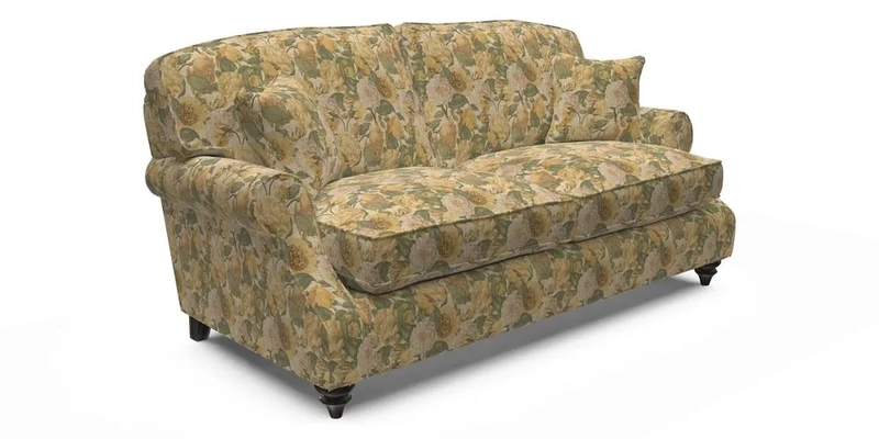 St Mawes 3 Seater Sofa in RHS Collection Gertrude Jekyll Trailing Vine Green-With-Scatters in Linwood Omega Velvet Hunter Green