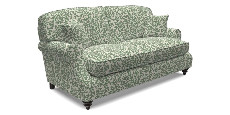 St Mawes 3 Seater Sofa in RHS Collection Gertrude Jekyll Trailing Vine Green-With-Scatters in Linwood Omega Velvet Hunter Green