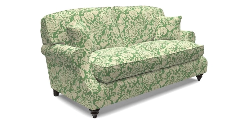 St Mawes 3 Seater Sofa in RHS Collection Gertrude Jekyll Trailing Vine Green-With-Scatters in Linwood Omega Velvet Hunter Green