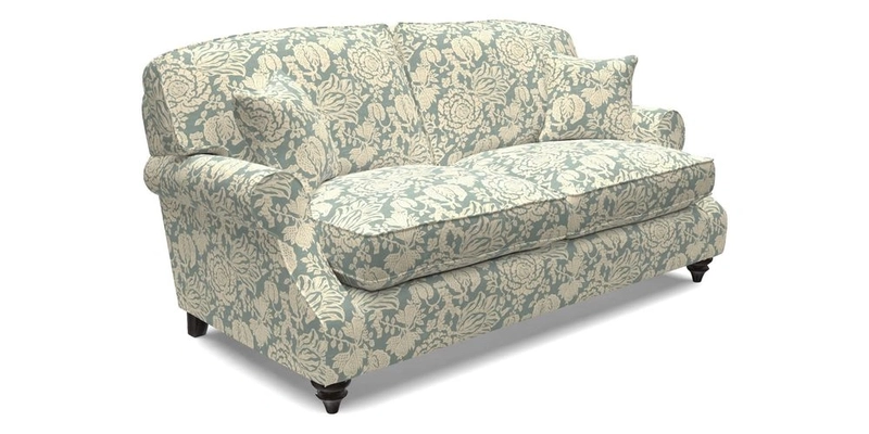 St Mawes 3 Seater Sofa in RHS Collection Gertrude Jekyll Trailing Vine Green-With-Scatters in Linwood Omega Velvet Hunter Green