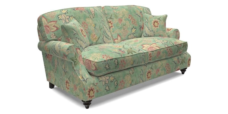 St Mawes 3 Seater Sofa in RHS Collection Gertrude Jekyll Trailing Vine Green-With-Scatters in Linwood Omega Velvet Hunter Green