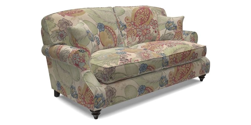 St Mawes 3 Seater Sofa in RHS Collection Gertrude Jekyll Trailing Vine Green-With-Scatters in Linwood Omega Velvet Hunter Green