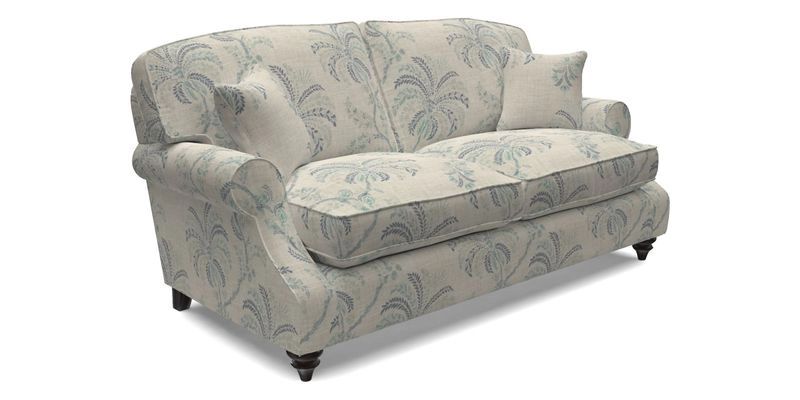 St Mawes 3 Seater Sofa in RHS Collection Gertrude Jekyll Trailing Vine Green-With-Scatters in Linwood Omega Velvet Hunter Green