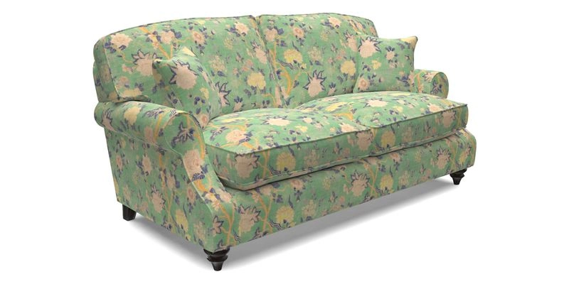 St Mawes 3 Seater Sofa in RHS Collection Gertrude Jekyll Trailing Vine Green-With-Scatters in Linwood Omega Velvet Hunter Green