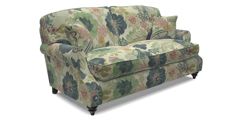 St Mawes 3 Seater Sofa in RHS Collection Gertrude Jekyll Trailing Vine Green-With-Scatters in Linwood Omega Velvet Hunter Green