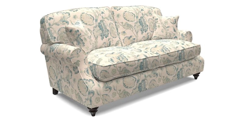 St Mawes 3 Seater Sofa in RHS Collection Gertrude Jekyll Trailing Vine Green-With-Scatters in Linwood Omega Velvet Hunter Green