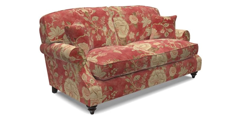 St Mawes 3 Seater Sofa in RHS Collection Gertrude Jekyll Trailing Vine Green-With-Scatters in Linwood Omega Velvet Hunter Green