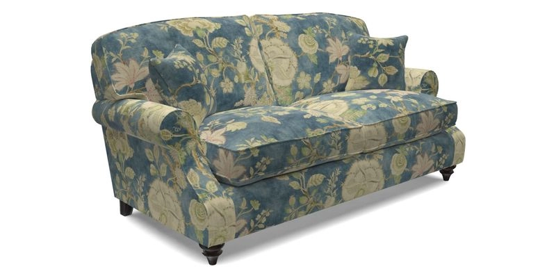 St Mawes 3 Seater Sofa in RHS Collection Gertrude Jekyll Trailing Vine Green-With-Scatters in Linwood Omega Velvet Hunter Green