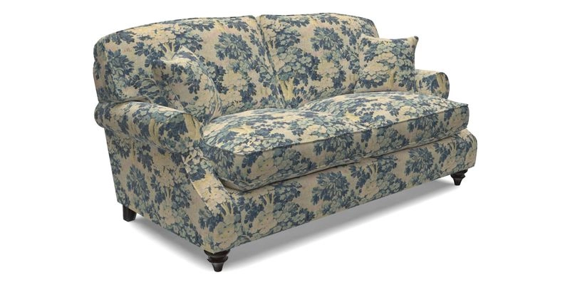 St Mawes 3 Seater Sofa in RHS Collection Gertrude Jekyll Trailing Vine Green-With-Scatters in Linwood Omega Velvet Hunter Green