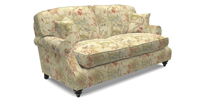 St Mawes 3 Seater Sofa in RHS Collection Gertrude Jekyll Trailing Vine Green-With-Scatters in Linwood Omega Velvet Hunter Green