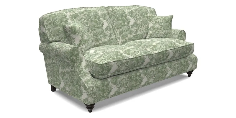 St Mawes 3 Seater Sofa in RHS Collection Gertrude Jekyll Trailing Vine Green-With-Scatters in Linwood Omega Velvet Hunter Green