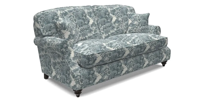 St Mawes 3 Seater Sofa in RHS Collection Gertrude Jekyll Trailing Vine Green-With-Scatters in Linwood Omega Velvet Hunter Green