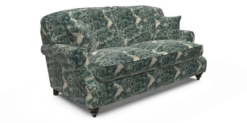 St Mawes 3 Seater Sofa in RHS Collection Gertrude Jekyll Trailing Vine Green-With-Scatters in Linwood Omega Velvet Hunter Green