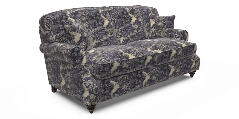 St Mawes 3 Seater Sofa in RHS Collection Gertrude Jekyll Trailing Vine Green-With-Scatters in Linwood Omega Velvet Hunter Green