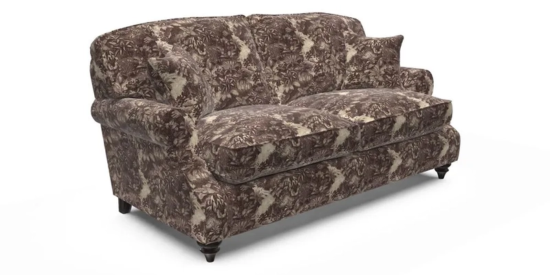 St Mawes 3 Seater Sofa in RHS Collection Gertrude Jekyll Trailing Vine Green-With-Scatters in Linwood Omega Velvet Hunter Green