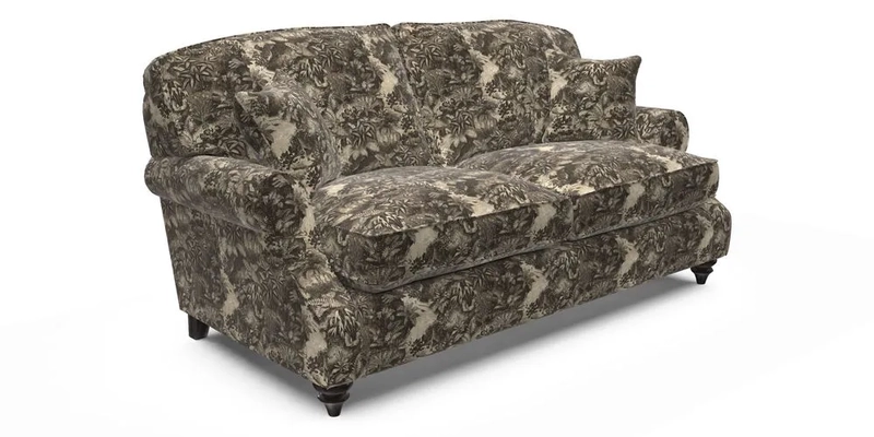 St Mawes 3 Seater Sofa in RHS Collection Gertrude Jekyll Trailing Vine Green-With-Scatters in Linwood Omega Velvet Hunter Green