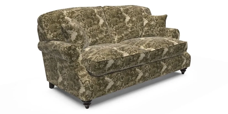 St Mawes 3 Seater Sofa in RHS Collection Gertrude Jekyll Trailing Vine Green-With-Scatters in Linwood Omega Velvet Hunter Green