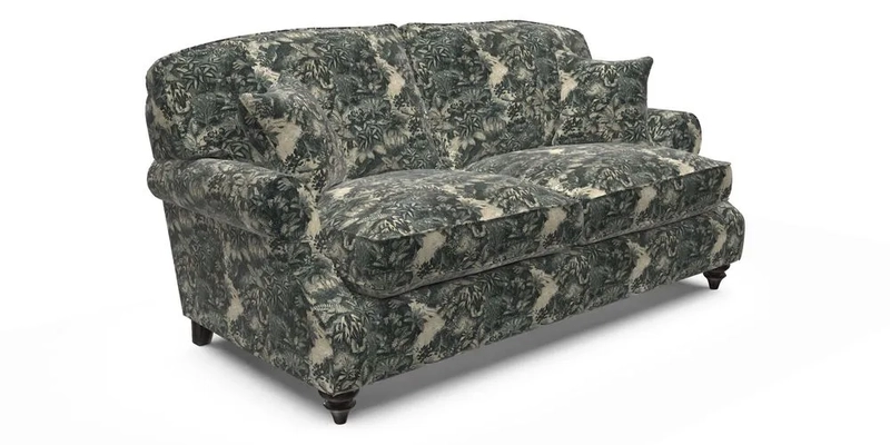 St Mawes 3 Seater Sofa in RHS Collection Gertrude Jekyll Trailing Vine Green-With-Scatters in Linwood Omega Velvet Hunter Green