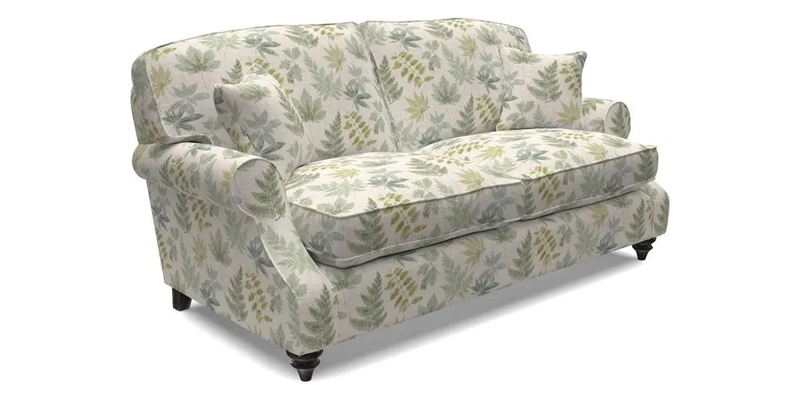 St Mawes 3 Seater Sofa in RHS Collection Gertrude Jekyll Trailing Vine Green-With-Scatters in Linwood Omega Velvet Hunter Green