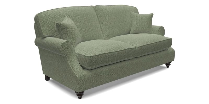 St Mawes 3 Seater Sofa in RHS Collection Gertrude Jekyll Trailing Vine Green-With-Scatters in Linwood Omega Velvet Hunter Green