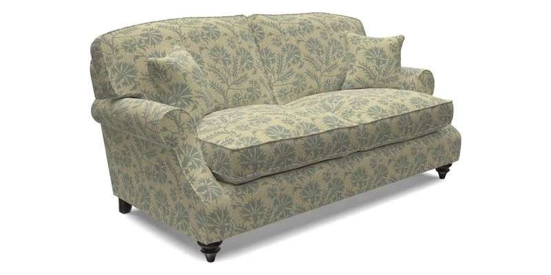 St Mawes 3 Seater Sofa in RHS Collection Gertrude Jekyll Trailing Vine Green-With-Scatters in Linwood Omega Velvet Hunter Green