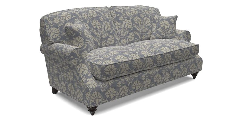 St Mawes 3 Seater Sofa in RHS Collection Gertrude Jekyll Trailing Vine Green-With-Scatters in Linwood Omega Velvet Hunter Green