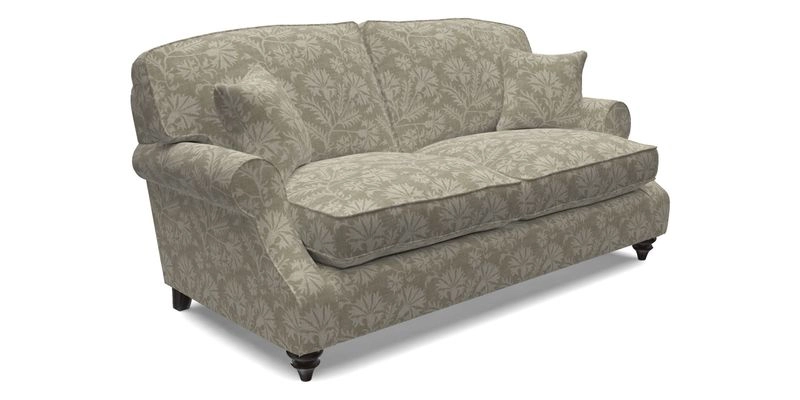 St Mawes 3 Seater Sofa in RHS Collection Gertrude Jekyll Trailing Vine Green-With-Scatters in Linwood Omega Velvet Hunter Green