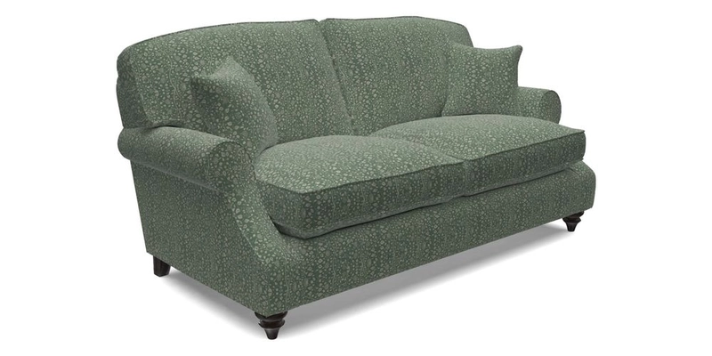 St Mawes 3 Seater Sofa in RHS Collection Gertrude Jekyll Trailing Vine Green-With-Scatters in Linwood Omega Velvet Hunter Green