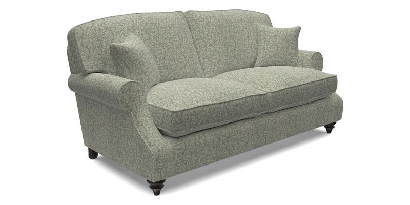 St Mawes 3 Seater Sofa in RHS Collection Gertrude Jekyll Trailing Vine Green-With-Scatters in Linwood Omega Velvet Hunter Green