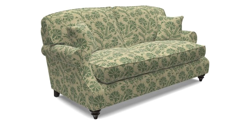St Mawes 3 Seater Sofa in RHS Collection Gertrude Jekyll Trailing Vine Green-With-Scatters in Linwood Omega Velvet Hunter Green