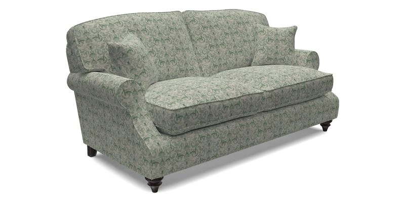 St Mawes 3 Seater Sofa in RHS Collection Gertrude Jekyll Trailing Vine Green-With-Scatters in Linwood Omega Velvet Hunter Green