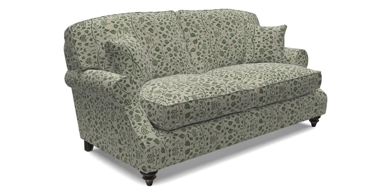 St Mawes 3 Seater Sofa in RHS Collection Gertrude Jekyll Trailing Vine Green-With-Scatters in Linwood Omega Velvet Hunter Green