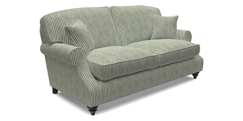 St Mawes 3 Seater Sofa in RHS Collection Gertrude Jekyll Trailing Vine Green-With-Scatters in Linwood Omega Velvet Hunter Green