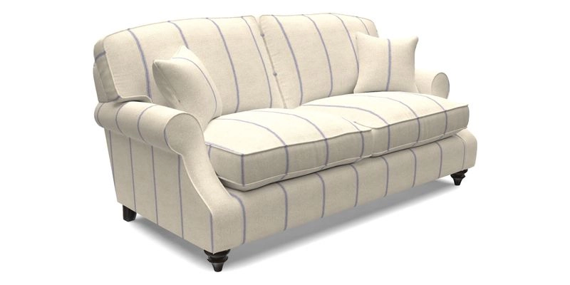 St Mawes 3 Seater Sofa in RHS Collection Gertrude Jekyll Trailing Vine Green-With-Scatters in Linwood Omega Velvet Hunter Green